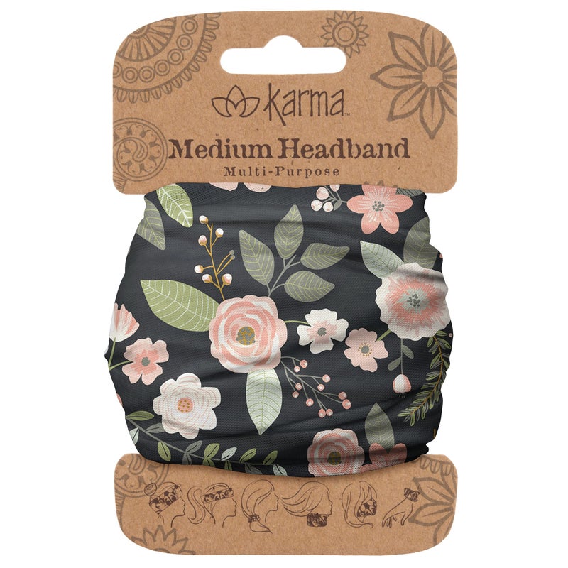 Karma Gifts Black Floral Headband for Women - Medium - Fabric Headband and Stretchy Hair Scarf - Black - Image 1