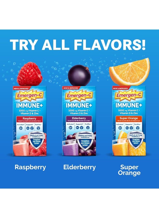 Emergen-C Immune+ 1000Mg Vitamin C Powder With Vitamin D Zinc Antioxidants And Electrolytes For Immunity Immune Support Dietary Supplement Raspberry Flavor 30 Count/1 Month Supply  - Image 2