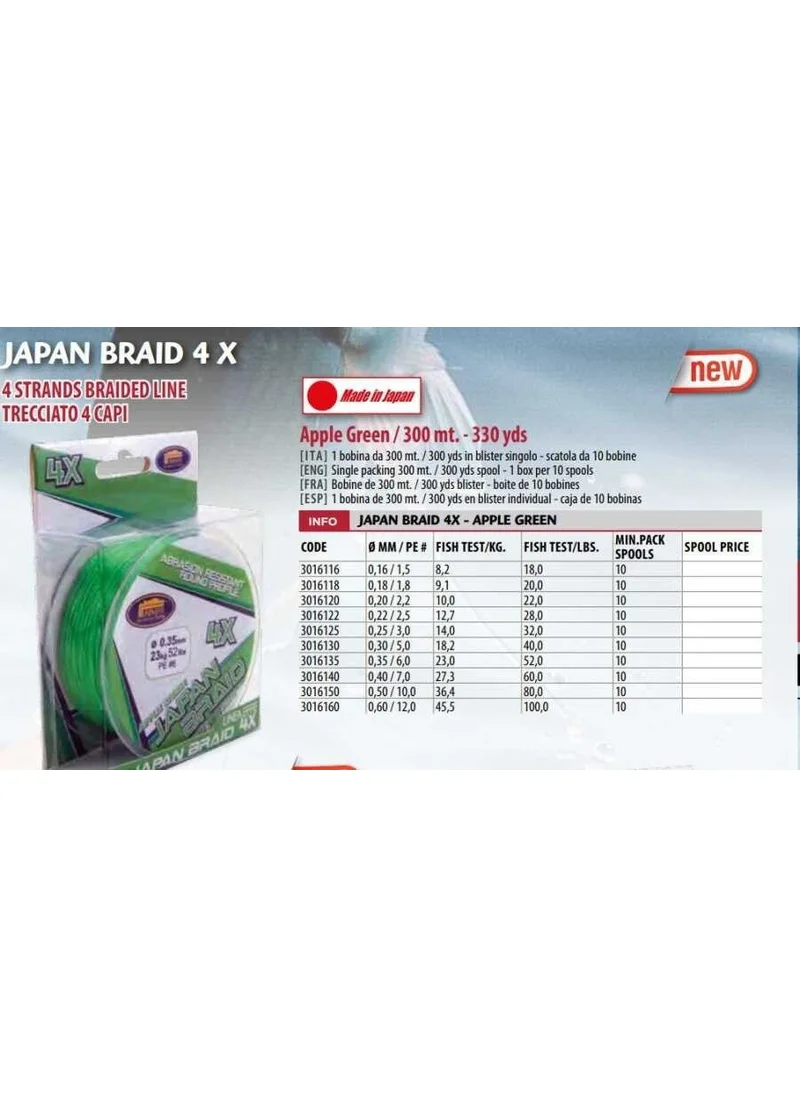 Lineaeffe 300 mt 4 Braid Green Rope (Made In Japan) 0,16 mm