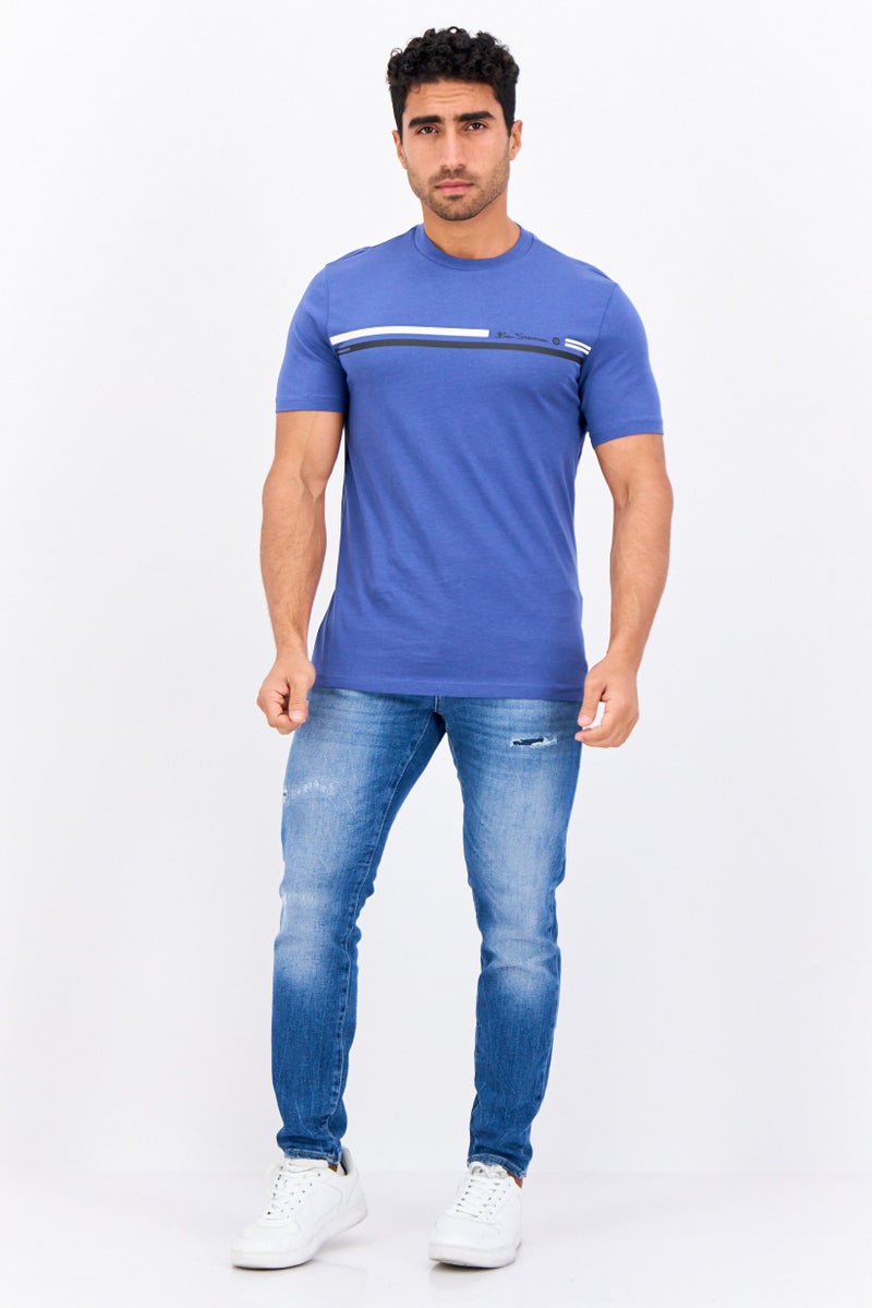 Ben Sherman Men Crew Neck Short Sleeves Brand Logo T-Shirt, Blue  - Image 4