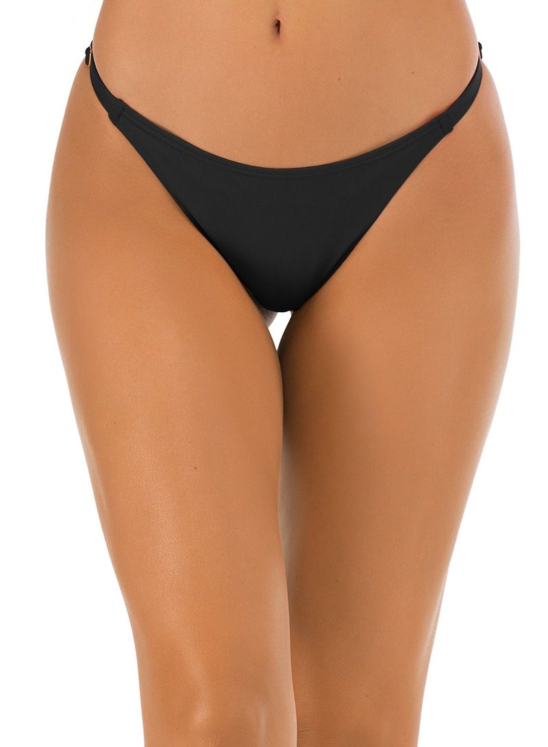 Loquat Solid Color Plunge Bikini Bottom Black  - Image 1