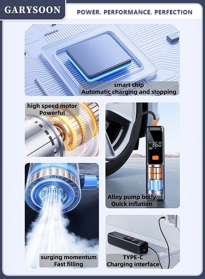 Garysoon 【GARYSOON】Cordless Tire Inflator, 60W Portable Air Pump 7.4V with Digital Pressure Display, LED Light, USB-C Charging for Car, Bike & Motorcycle - Image 3