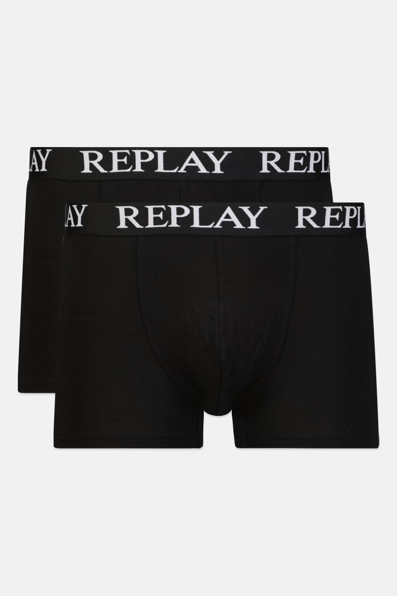 Replay Men 2 Pack Brand Logo Boxer Brief, Black  - Image 1