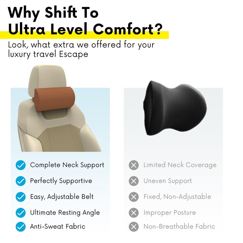 RIPOSEV Falcon Ultimate Memory Foam Car Pillow for Comfortable Car Rides, Superior Neck Support Cushion, Relieves Neck Pain, Head Rest Pillow (Tan) - Image 2