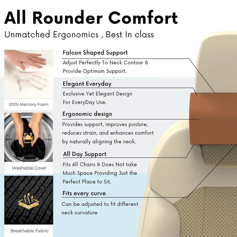 RIPOSEV Falcon Ultimate Memory Foam Car Pillow for Comfortable Car Rides, Superior Neck Support Cushion, Relieves Neck Pain, Head Rest Pillow (Tan) - Image 4