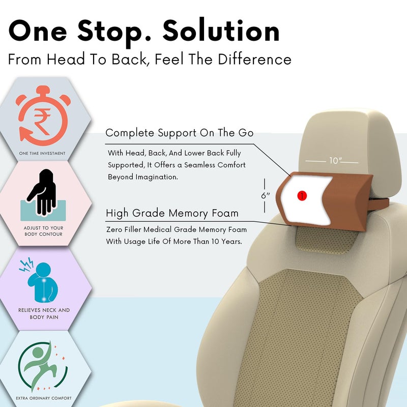 RIPOSEV Falcon Ultimate Memory Foam Car Pillow for Comfortable Car Rides, Superior Neck Support Cushion, Relieves Neck Pain, Head Rest Pillow (Tan) - Image 3
