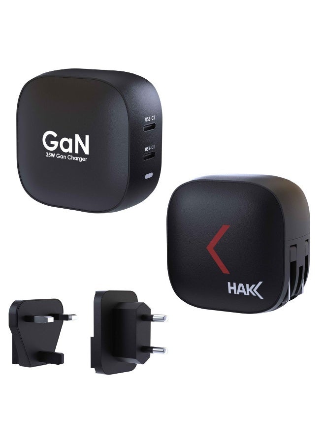 هاك شاحن سريع 35 واط GaN Gen Dual USB-C، محول طاقة PD صغير الحجم لأجهزة iPhone 17/16/15، iPad، Galaxy S24/S23، Pixel، Huawei، Xiaomi، MacBook Air - قابس شاحن سفر خفيف الوزن - أسود - Image 3