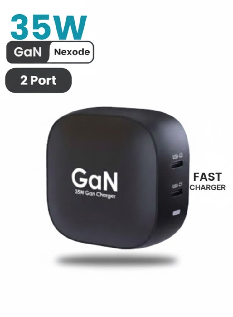 HAKK 35W GaN Fast Charger Nexode 2-Port USB-C PD Travel Adapter | Compact Dual Type-C Wall Charger for iPhone, Samsung Galaxy, iPad, Google Pixel & USB-C Devices | High-Speed Power Plug - Image 1