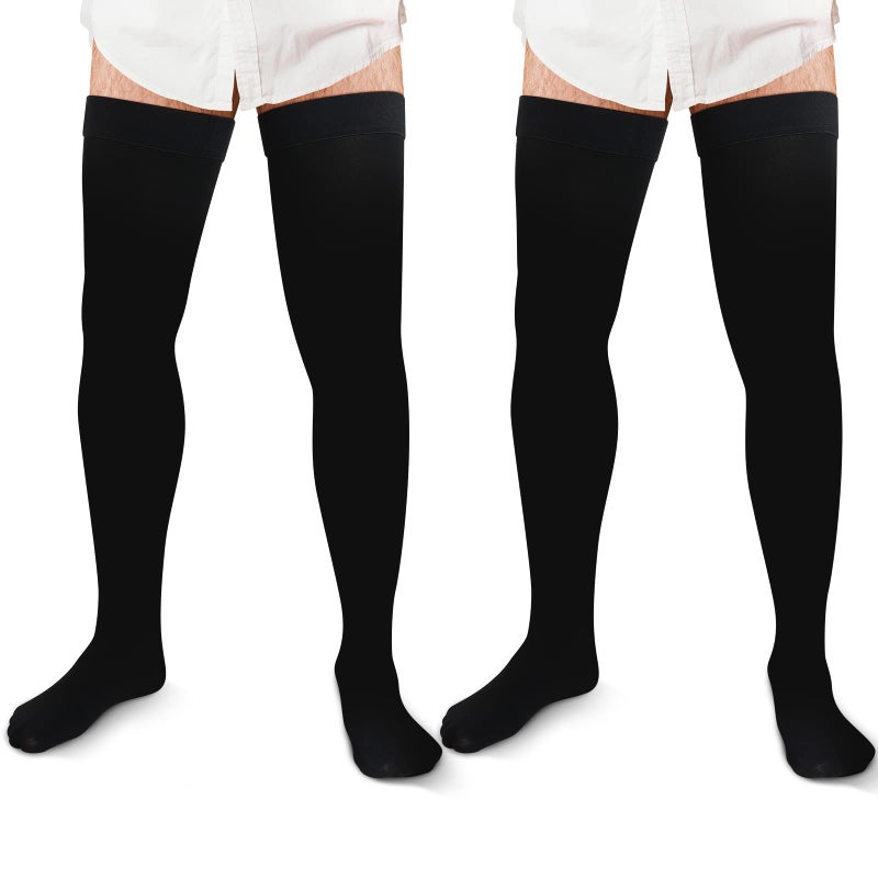 Zhanmai Zhanmai 2 Pairs Thigh High Mens Compression Socks 2030 Mmhg Compression Stocking with Silicone Grip Mens Dress Socks Large