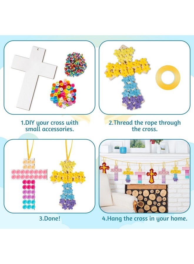 WATINC DIY Wooden Cross Craft Kit - 24 Sets Christian Gift for Kids Sunday School Bible School Church Activities,Unfinished Cross Wood Slices Crafts Supplies, Make Your Own Cross Hanging Decoration - Image 3