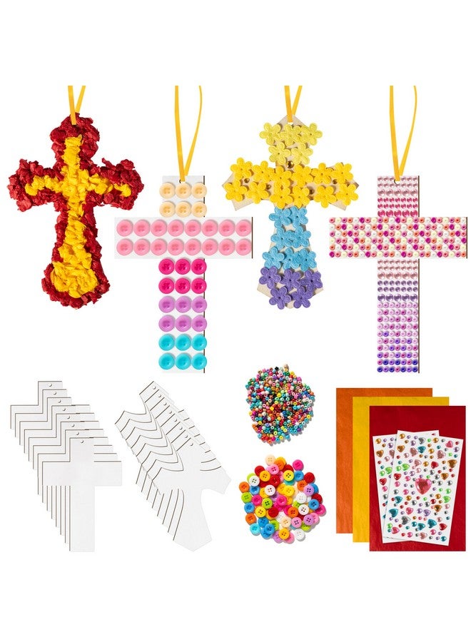 WATINC DIY Wooden Cross Craft Kit - 24 Sets Christian Gift for Kids Sunday School Bible School Church Activities,Unfinished Cross Wood Slices Crafts Supplies, Make Your Own Cross Hanging Decoration - Image 1