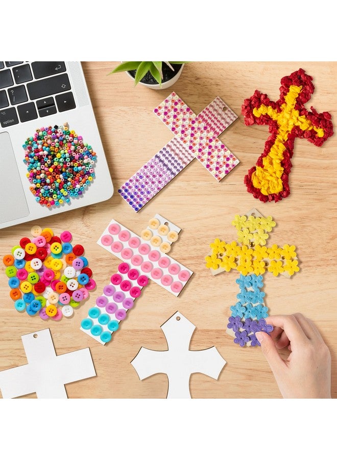 WATINC DIY Wooden Cross Craft Kit - 24 Sets Christian Gift for Kids Sunday School Bible School Church Activities,Unfinished Cross Wood Slices Crafts Supplies, Make Your Own Cross Hanging Decoration - Image 4