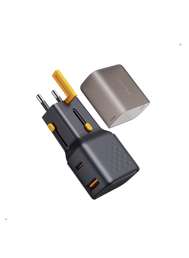 فولتمي شاحن جداري فولتمي فيتو جو مقبس عالمي بمنفذ USB-C ومنفذ USB وبقوة 35 واط - أسود - Image 1