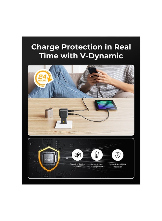 فولتمي شاحن جداري فولتمي فيتو جو مقبس عالمي بمنفذ USB-C ومنفذ USB وبقوة 35 واط - أسود - Image 5