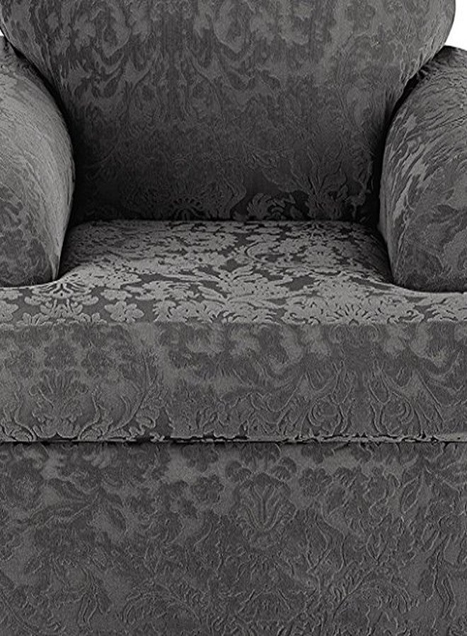 شورفيت غطاء كرسي من قطعتين بنقشة الجاكار الدمشقي المطاطية من SureFit - رمادي (SF41458) - Image 5