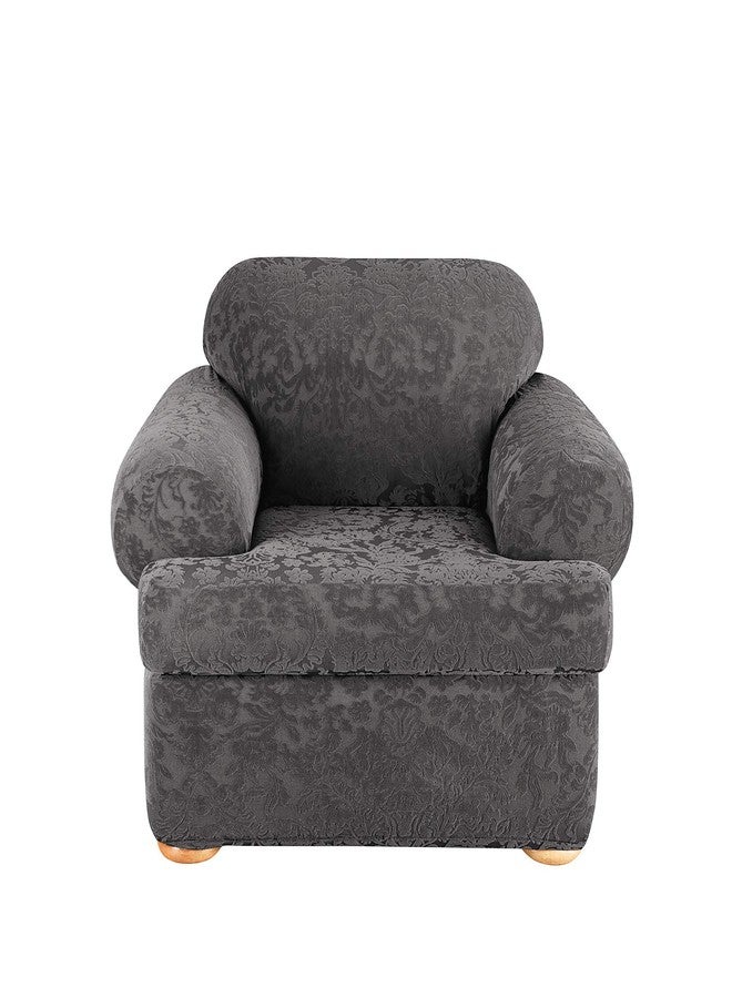 شورفيت غطاء كرسي من قطعتين بنقشة الجاكار الدمشقي المطاطية من SureFit - رمادي (SF41458) - Image 1