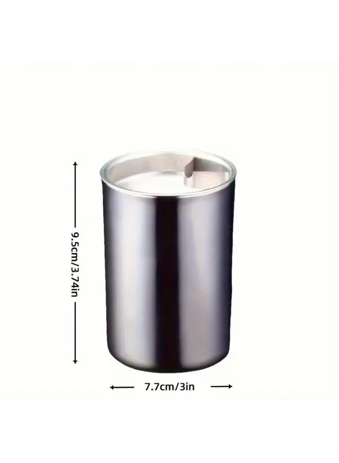 Classic Silvery Stainless Steel Ashtray With Lid And Funnel Prevents Ash Flying For Home And Car - Image 2