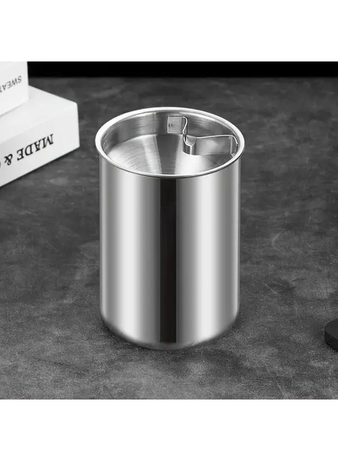 Classic Silvery Stainless Steel Ashtray With Lid And Funnel Prevents Ash Flying For Home And Car - Image 1