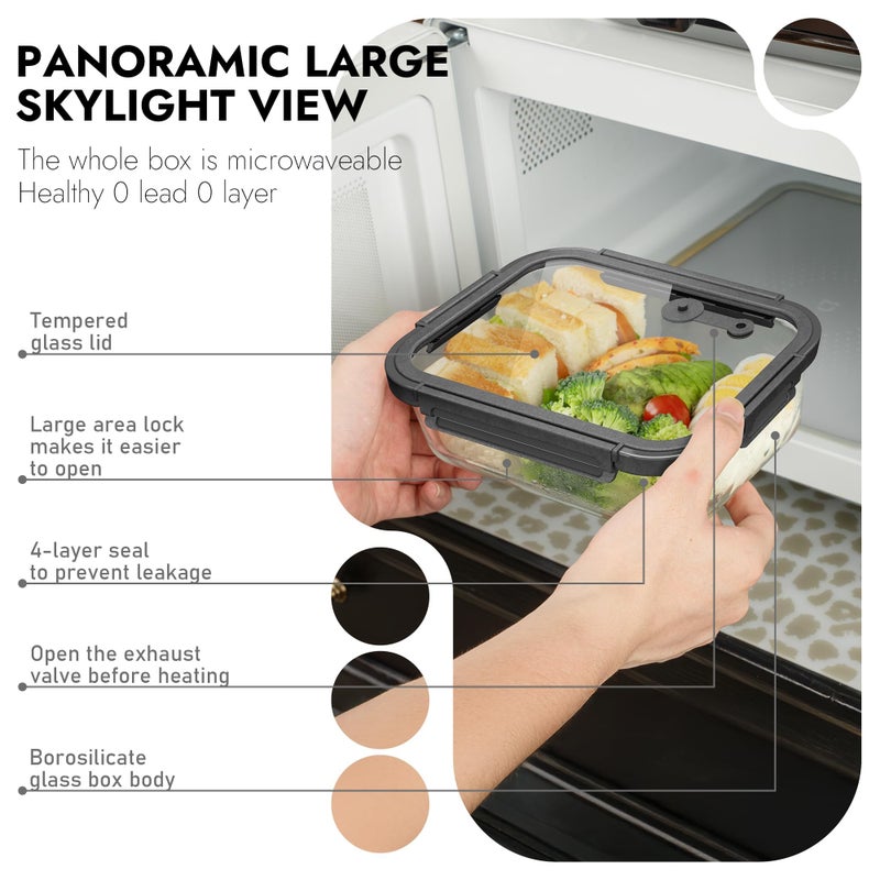 BOROHOUSE 10-Pack Glass Food Storage Containers with Tempered Lids â€“ Borosilicate, Airtight, Oven-Safe (-4Â°F~950Â°F), BPA-Free, 4.4 & 1.6 Cup, Leak-Proof, Dishwasher Safe (Gray) - Image 5