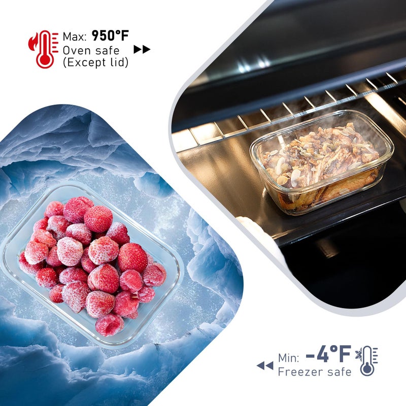 BOROHOUSE 10-Pack Glass Food Storage Containers with Tempered Lids â€“ Borosilicate, Airtight, Oven-Safe (-4Â°F~950Â°F), BPA-Free, 4.4 & 1.6 Cup, Leak-Proof, Dishwasher Safe (Gray) - Image 4