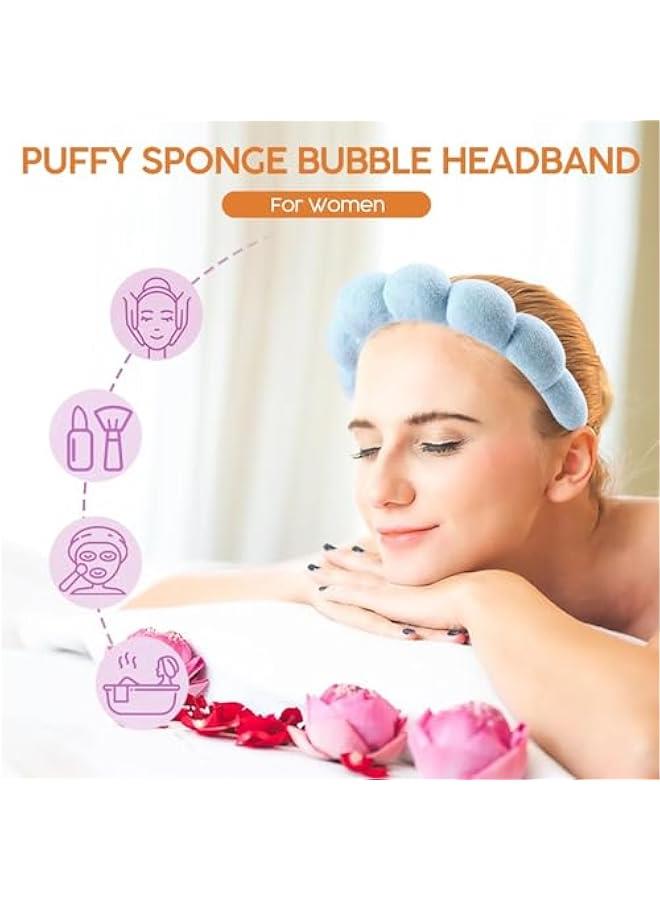 MIXDE Spa Headband For Washing Face Wristband Set, Skincare Makeup Headbands For Women, Bubble Make Up Headbands Teen Girl Gifts, Terry Cloth Puffy Hairband Get Ready Hair Accessory (blue) - Image 4