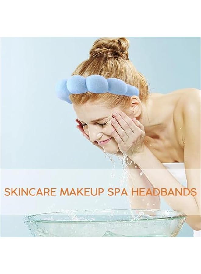 MIXDE Spa Headband For Washing Face Wristband Set, Skincare Makeup Headbands For Women, Bubble Make Up Headbands Teen Girl Gifts, Terry Cloth Puffy Hairband Get Ready Hair Accessory (blue) - Image 5