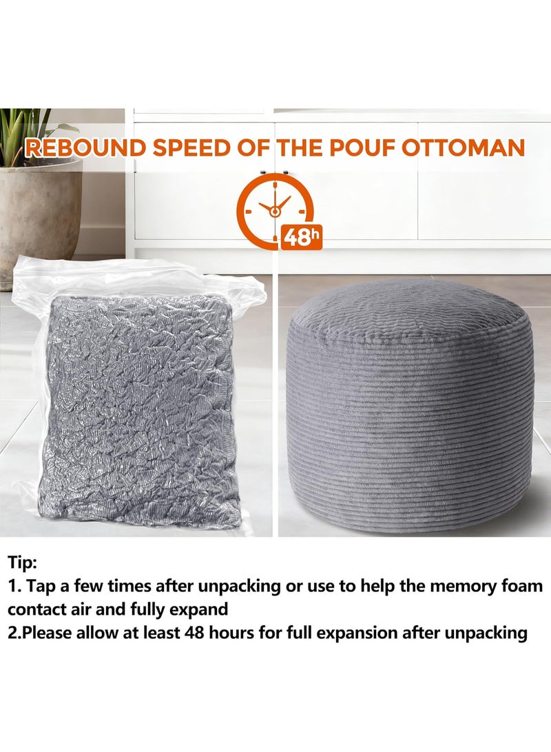 مسند قدم عثماني بوف، مقاس 20 بوصة × 20 بوصة × 15 بوصة، محشو مسبقًا بإسفنج ميموري فوم ممزق عديم الرائحة، مسند قدم من قماش الكوردروي الناعم والفرو لغرفة المعيشة، رمادي داكن - Image 2