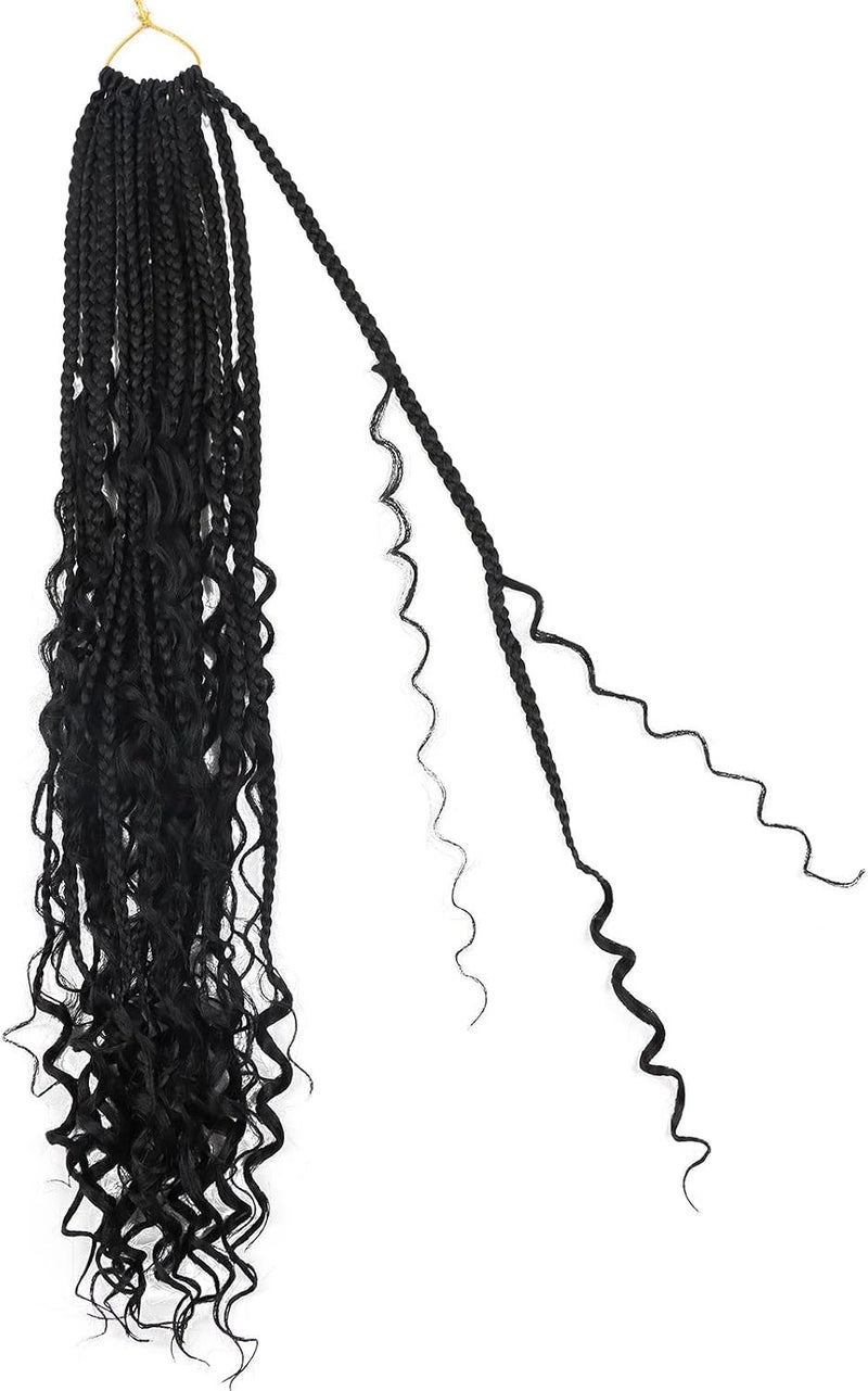 LMZIM 18 Inch 8 Packs Boho Box Braids Crochet Hair Bohemian Crochet Box Braids with Curly Ends Hippie Braids Braiding Hair Goddess Box Braids(18inch, 1B) - Image 3