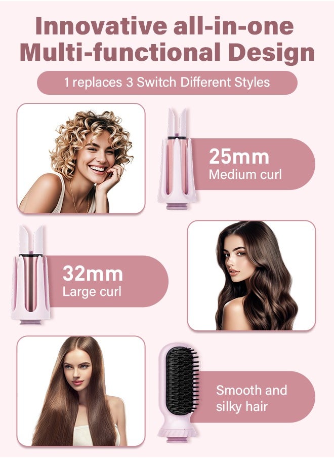 PRO LASHBEAUTY Multifunctional Automatic Curling Iron Hair Curler Replaceable Curling Wand with 2 Sizes(25mm/32mm) + Ionic Straightening Brush Hair Waver with Anti-Tangle & Auto-Off Double Voltage Rotating Curling Iron  - Image 2
