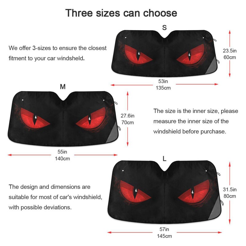 Dussdil Evil Eyes Car Sun Shade Windshield Red Eyes Sunshade Block UV Rays Protector Keep Your Vehicle Cool Sun Window Shield Visor Cover Foldable for Car Truck SUV M - Image 3