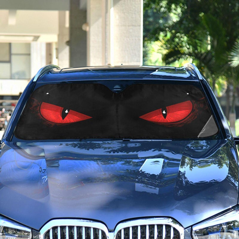 Dussdil Evil Eyes Car Sun Shade Windshield Red Eyes Sunshade Block UV Rays Protector Keep Your Vehicle Cool Sun Window Shield Visor Cover Foldable for Car Truck SUV M - Image 2