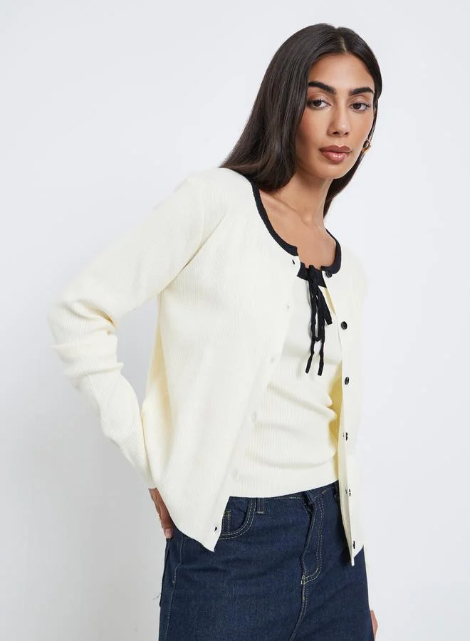 Styli 2-Piece Ribbed Knit Cardigan with Cami