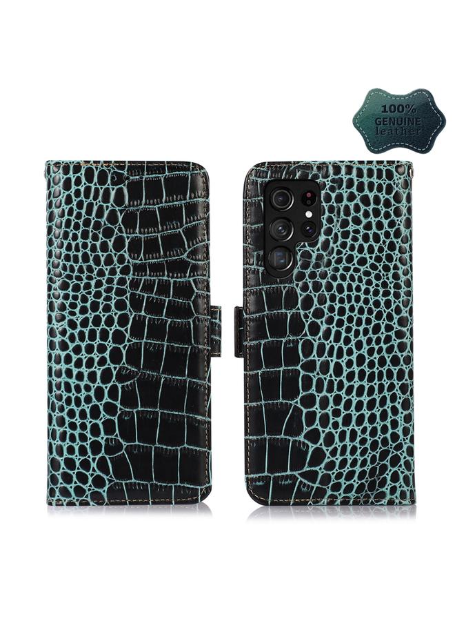 S-TOP Case For Samsung Galaxy S22 Ultra 5G Crocodile Top Layer Cowhide Leather Phone Case - Image 1