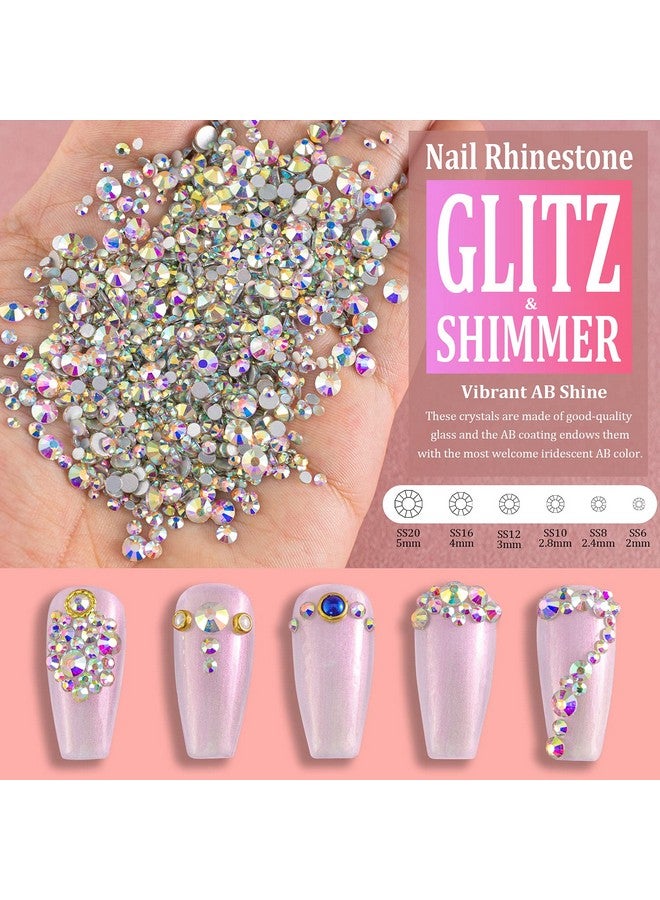 BELLEBOOST Multi Shapes 3D Glass Ab Crystal Nail Art Rhinestones Kit With Flatback Round Bead Charm Gem Stone Jewelry Diamond With Pickup Pen + Tweezer For Manicure Craft Decoration By Belleboost (Iridescent) - Image 2