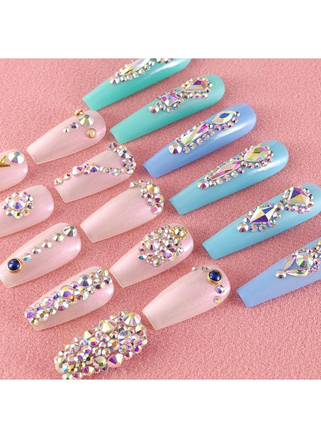 BELLEBOOST Multi Shapes 3D Glass Ab Crystal Nail Art Rhinestones Kit With Flatback Round Bead Charm Gem Stone Jewelry Diamond With Pickup Pen + Tweezer For Manicure Craft Decoration By Belleboost (Iridescent) - Image 4
