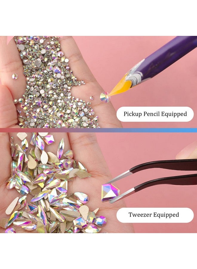 BELLEBOOST Multi Shapes 3D Glass Ab Crystal Nail Art Rhinestones Kit With Flatback Round Bead Charm Gem Stone Jewelry Diamond With Pickup Pen + Tweezer For Manicure Craft Decoration By Belleboost (Iridescent) - Image 5