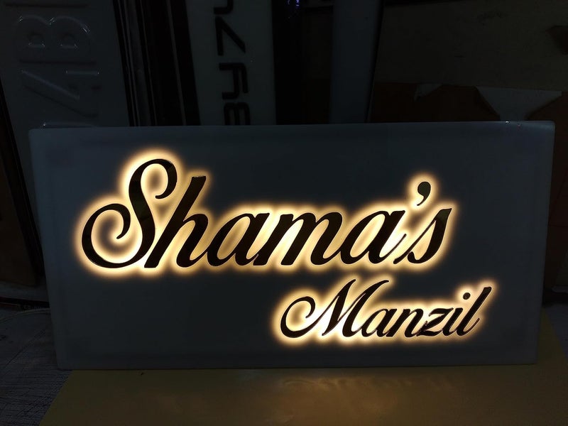 Designs N Decor Plastic Personalised Acrylic Home Door Name Plate with Rose Gold Embossed Letters with Mirror Shine White 12 x 8 Inch
