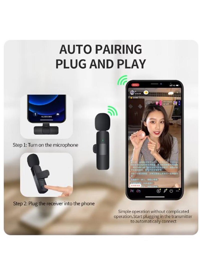 BSNL - BSNL K8 Wireless Lavalier Microphone Portable Audio Video Recording Mini Mic For iPhone Android Long Battery Life Gaming Live - iOs - Image 1