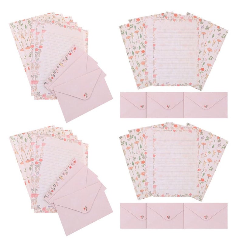 NUOBESTY A5 Stationary Paper and Envelopes Set, 24PCS Floral Stationery Writing Paper 12PCS Matching Envelopes Lined Printing Paper for Home Office School - Image 1