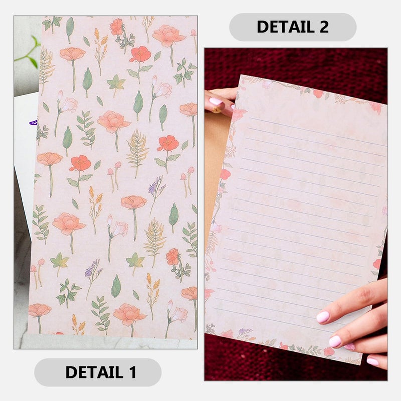 NUOBESTY A5 Stationary Paper and Envelopes Set, 24PCS Floral Stationery Writing Paper 12PCS Matching Envelopes Lined Printing Paper for Home Office School - Image 4