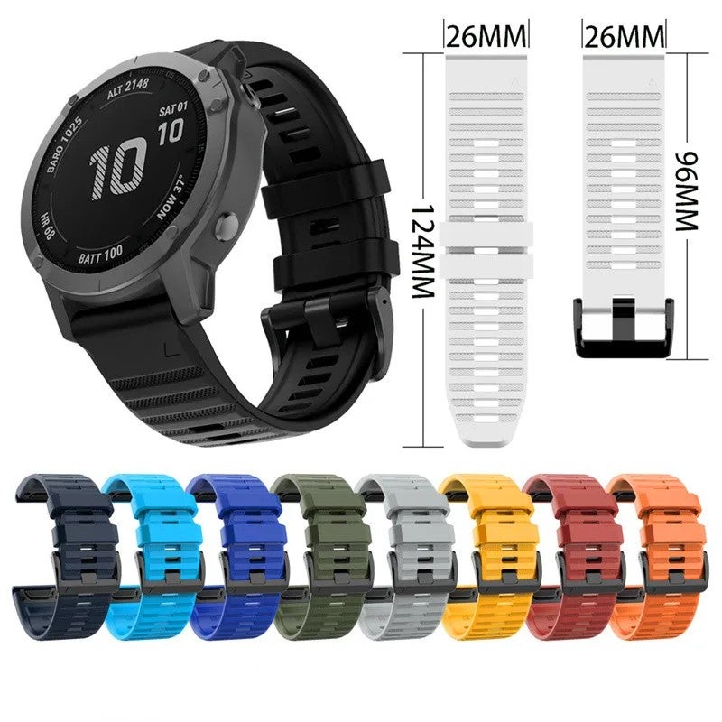 Bluejw Quickfit Watch Band for Garmin Forerunner 945/955/965 & Fenix 7X/7/6X/6 Pro/5X Plus – 26mm/22mm Replacement Rubber Strap - Image 1