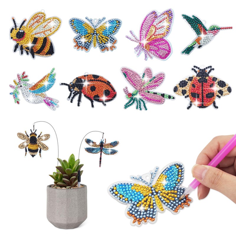 SWATOM 10PCS Diamond Art Kits for Adults for Garden Decor with Butterfly, Hummingbird, Ladybug, Bee, Dragonfly Iron Wire Swaying Diamond Painting Dotz Ornaments Kits for Indoor Outdoor Yard - Image 1