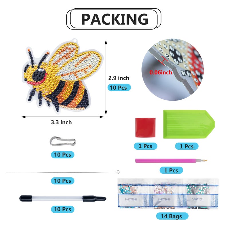SWATOM 10PCS Diamond Art Kits for Adults for Garden Decor with Butterfly, Hummingbird, Ladybug, Bee, Dragonfly Iron Wire Swaying Diamond Painting Dotz Ornaments Kits for Indoor Outdoor Yard - Image 2