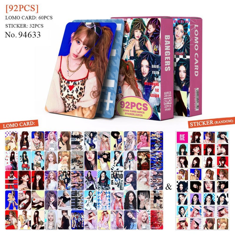 IVE Lomocard & Sticker Set – 92PCS (60 Lomocards + 32 Random Stickers) | Aesthetic Photo Card Collection for Fans