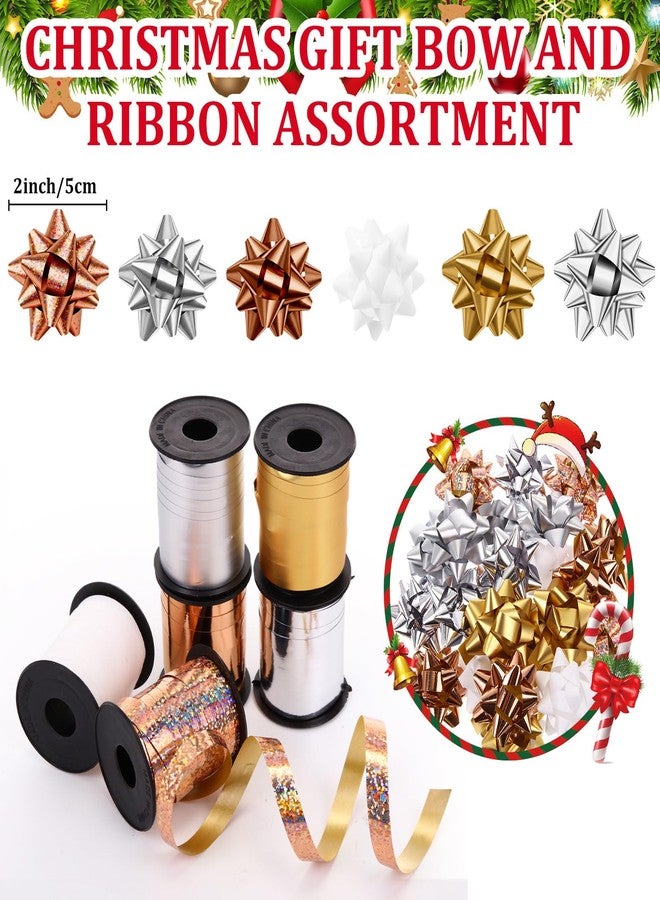 Janinka 24 Pieces Valentine Bows Gift Wrapping Bows Assortment and 6 Rolls of Metallic Ribbons for Valentine Holiday Party Favors Decor Supplies(2 Inch,Fresh Colors Set - Image 3