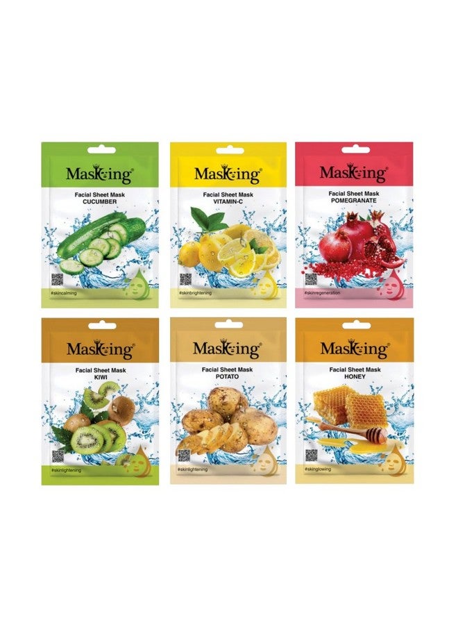 MasKing Beauty Cucumber, Vitamin-C, Pomegranate, Kiwi, Potato & Honey extract Facial sheet mask for glowing and hydrating, daily Skin care, combo pack of 6 - Image 1