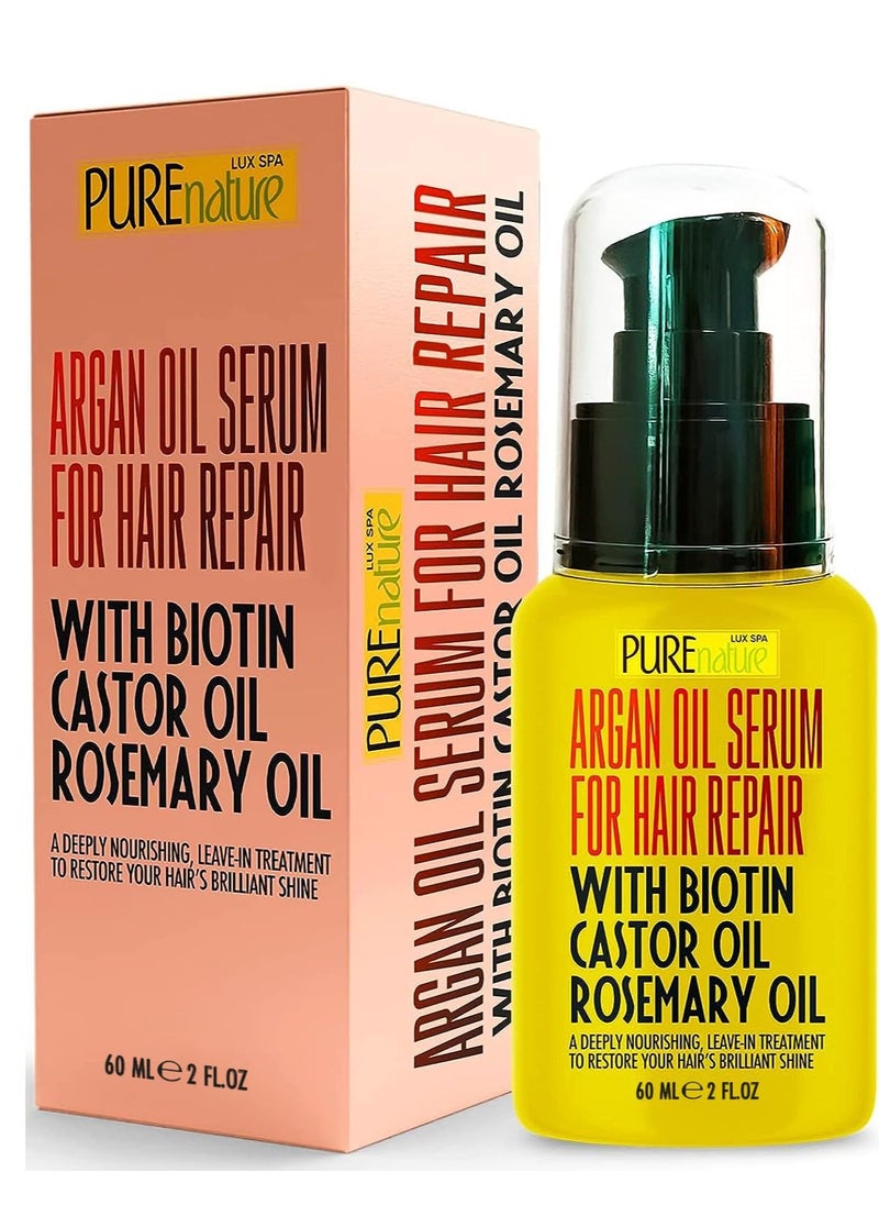Pure Nature Lux Spa - Moroccan Argan Oil Hair Serum - Rescue Frizzy and Damaged Locks - With Heat Protectant and Straightening Properties - Hydrating Anti Frizz Products For Curly and Straight Hair with Split Ends - Image 1