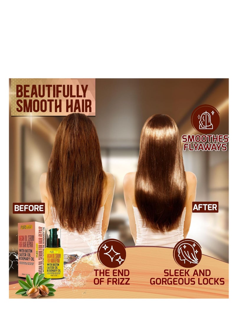 Pure Nature Lux Spa - Moroccan Argan Oil Hair Serum - Rescue Frizzy and Damaged Locks - With Heat Protectant and Straightening Properties - Hydrating Anti Frizz Products For Curly and Straight Hair with Split Ends - Image 1