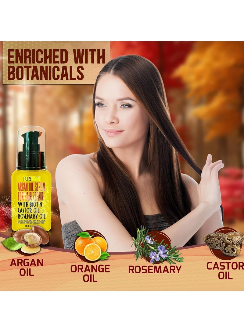 Pure Nature Lux Spa - Moroccan Argan Oil Hair Serum - Rescue Frizzy and Damaged Locks - With Heat Protectant and Straightening Properties - Hydrating Anti Frizz Products For Curly and Straight Hair with Split Ends - Image 1
