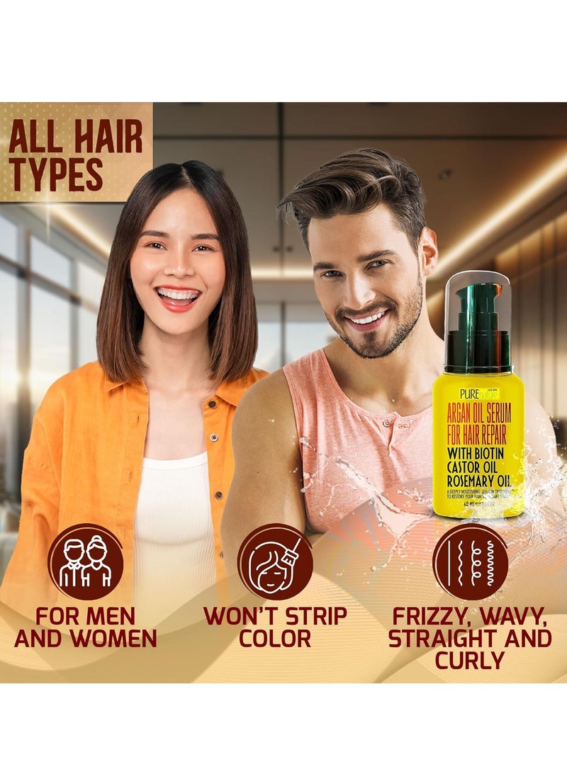 Pure Nature Lux Spa - Moroccan Argan Oil Hair Serum - Rescue Frizzy and Damaged Locks - With Heat Protectant and Straightening Properties - Hydrating Anti Frizz Products For Curly and Straight Hair with Split Ends - Image 1
